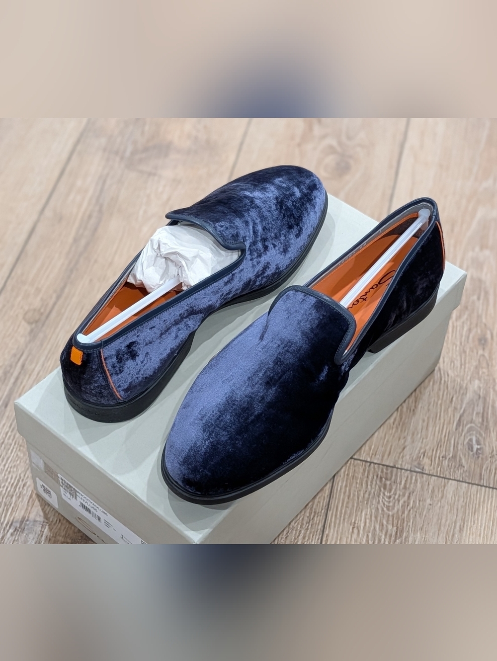 $760 Mens SANTONI Smooth Velvet Evening Shoes Smoking Slippers Blue US 9.5